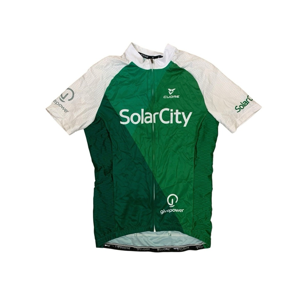 Cuore SolarCity GivePower Full Zip Cycling Jersey Green White Men's M